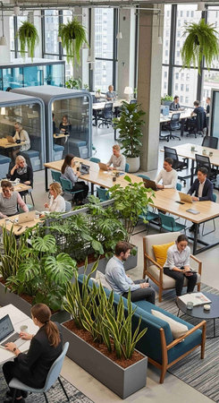 Group of business people in a meeting in a modern open plan office