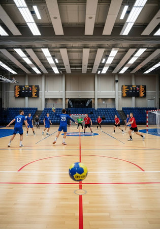 volleyball game sport with group of young girls indoor in sport arena gymの写真素材