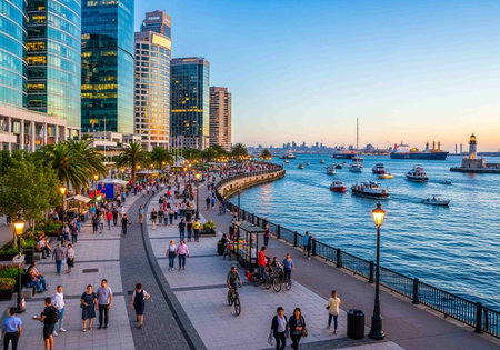 Dubai Marina at sunset. Dubai was the fastest developing city in the world between 2002 and 2008.の写真素材