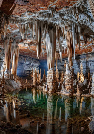 Stalactites and stalagmites in Postojna cave, Sloveniaの写真素材
