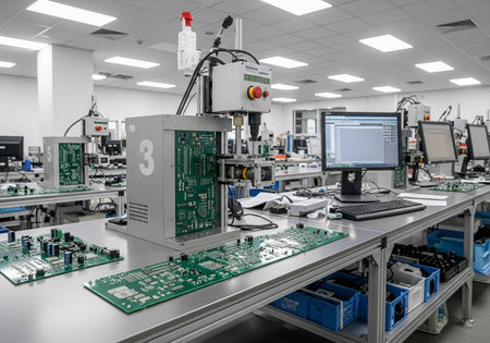 Technological equipment in the factory of electronics