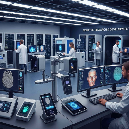 3d rendering of people working in a biometric research and development centerの写真素材