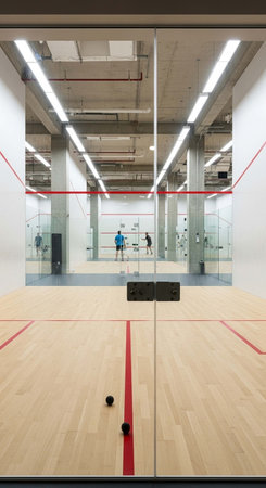 Interior of a modern gymnasium with peopleの写真素材