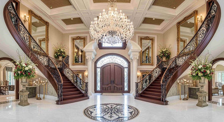 Luxury interior of a royal hotel, reception hall, staircaseの写真素材