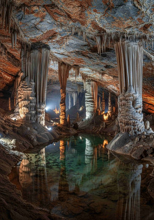 Stalactites and stalagmites in the cave.の写真素材