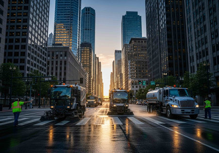 Traffic on the streets of Chicago.の写真素材