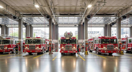 Fire engines in the fire station