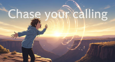 Handsome caucasian man in casual shirt standing on the edge of a cliff and looking into the distance at sunset.の写真素材