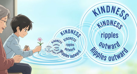 Illustration of a senior man giving flowers to his grandson at homeの写真素材