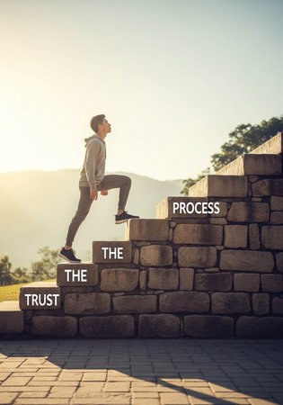 Man climbing the stairs.の写真素材