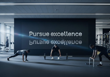 Healthy lifestyle concept with people doing push-ups in a gymの写真素材