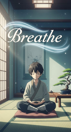 Illustration of a boy in a kimono meditating