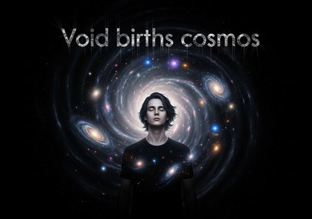 Young woman looking at the camera with her eyes closed against the background of the universe