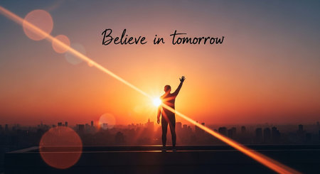 Believe in Tomorrow. Motivational and Inspirational Quotes.の写真素材