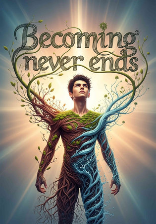 Conceptual image of a man surrounded by green leaves and branches