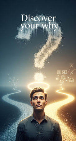 Conceptual image with young businessman and question mark above his head