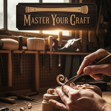 Carpenter working in his workshop, close up view of his handsの写真素材