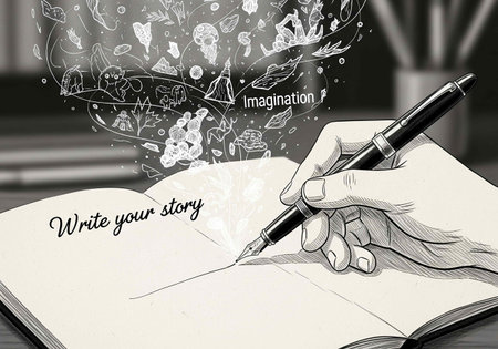 Hand writing in a book with a fountain pen. Vector illustration.の写真素材