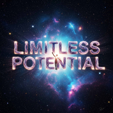LIMITLESS POTENTIAL text in space.の写真素材