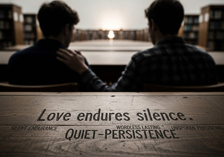 Loving couple sitting at a table in a public library.の写真素材