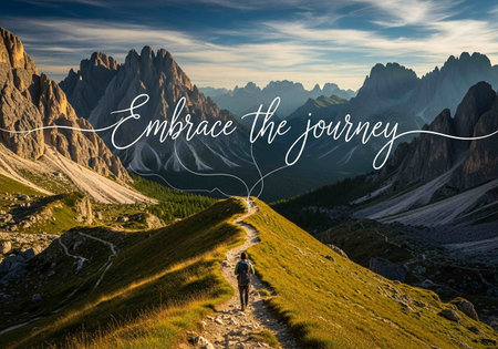 Hiking trail in the Dolomites mountains, Italy, Europeの写真素材