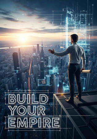 Conceptual image of a man standing on the edge of a cliff.の写真素材