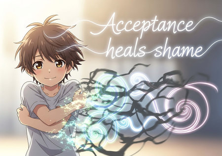 Cute little boy with speech bubble saying Acceptance is the Same
