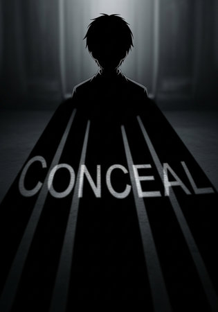 Conceptual image of a person casting a shadow on a dark background.の写真素材