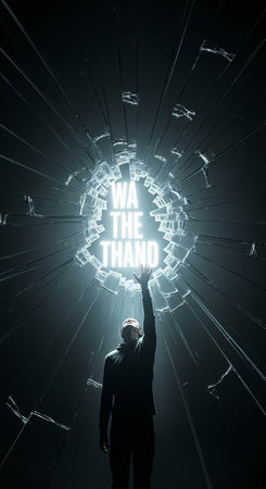 Conceptual image with businessman looking at broken screen with inscription