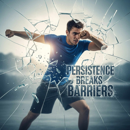 Young man breaking glass. Collage.