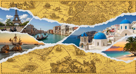 Collage of Santorini island, Greece. Collage of travel photos