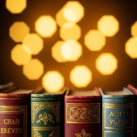 Close-up of old books on bokeh background.の写真素材