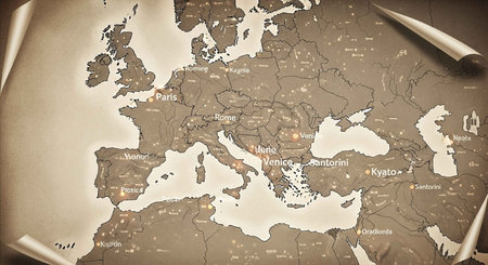 Europe map vintage toned illustration. Retro style toned image.
