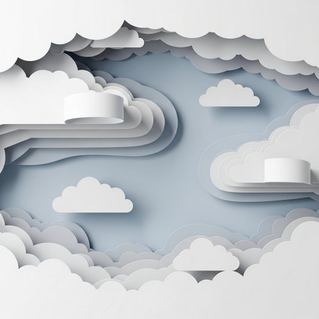 Paper art of clouds in the sky. Paper art style. Vector illustration.の写真素材