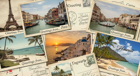 Vintage postcards from the famous French Riviera. Collage.
