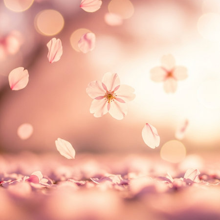 Cherry blossom petals in spring time. Sakura background.の写真素材
