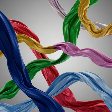 Abstract background of multicolored wavy silk or satin. 3d rendering imageの写真素材