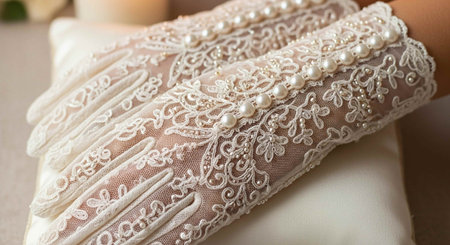 Wedding dress with lace on the handの写真素材