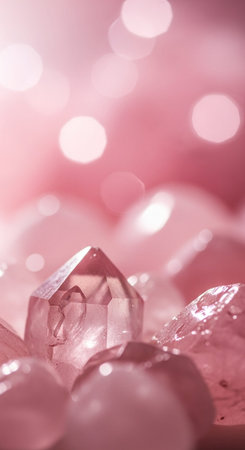 abstract background with bokeh defocused lights and crystals of pink colorの写真素材