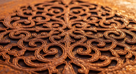 Detail of a decorative pattern on the surface of a wooden tableの写真素材