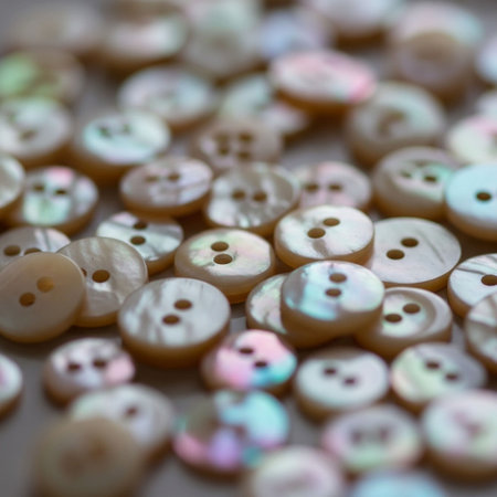 Buttons for sewing on a white background. Selective focus.の写真素材