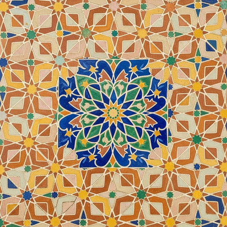 Closeup detail of Moroccan glazed tiles. Texture background.
