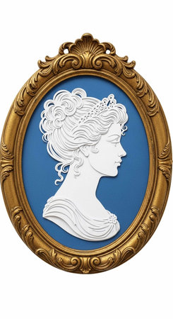 Vintage frame with a portrait on a white backgroundの写真素材