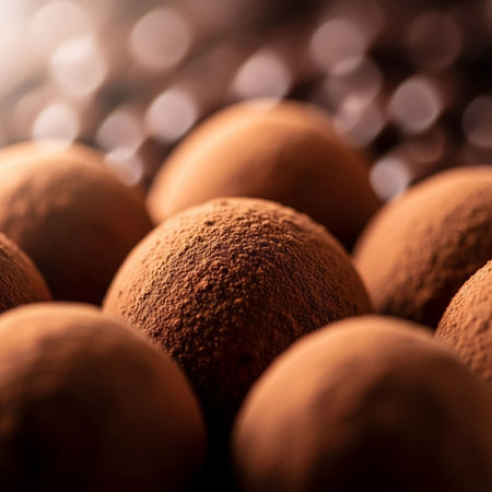 Chocolate truffles background. Selective focus. Toned.の写真素材