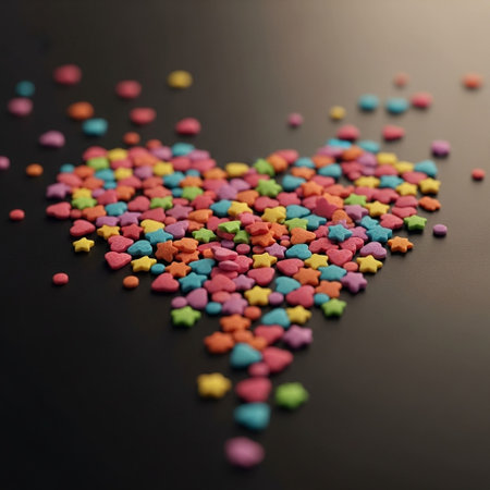 colorful sprinkles on a black background, shallow depth of fieldの写真素材
