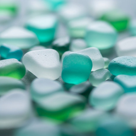 Green and blue hearts on a white background.の写真素材