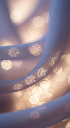 abstract background with bokeh defocused lights and ribbonsの写真素材