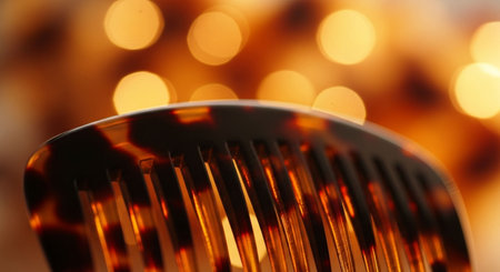 Close-up of a plastic hair comb on bokeh backgroundの写真素材