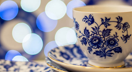 Cup of coffee on the background of a beautiful bokehの写真素材