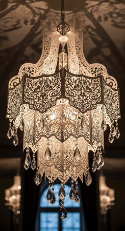 Beautiful luxury chandelier in the interior of the room.の写真素材